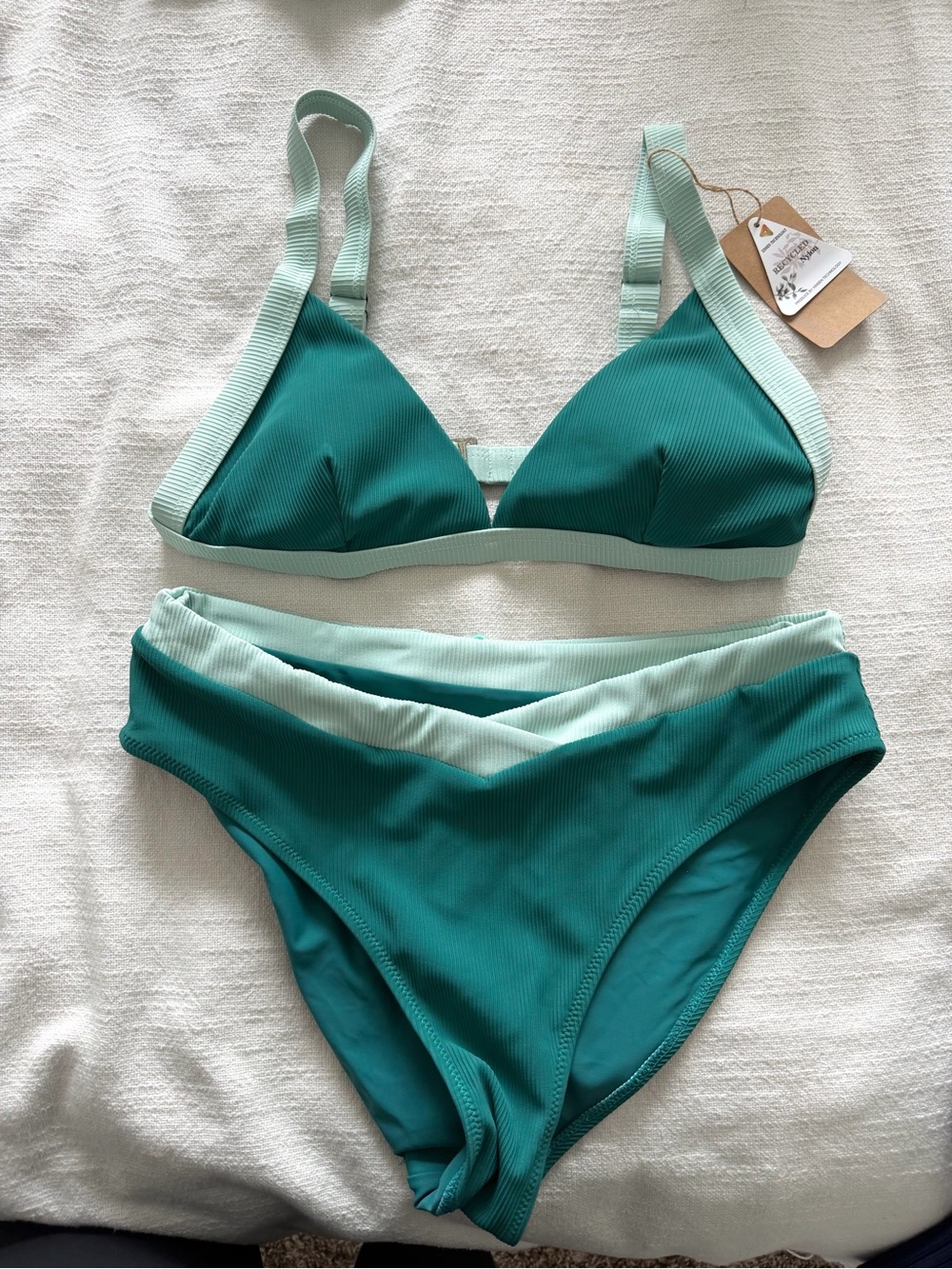 NEW WITH TAGS! Berlook Teal Two-Tone Triangle Bikini | Size Large